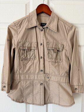 MEXX Lightweight Safari-Style Khaki-Tan Travel Jacket Size 36/US6 100% Cotton
